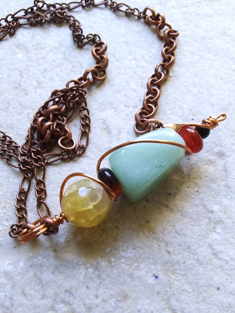 Agate & Aventurine Stack Pendant Necklace - Colorful Contemporary CottageCore